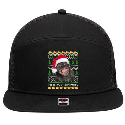 Merry Chimpmas Monkey Ugly Christmas Sweater 7 Panel Mesh Trucker Snapback Hat