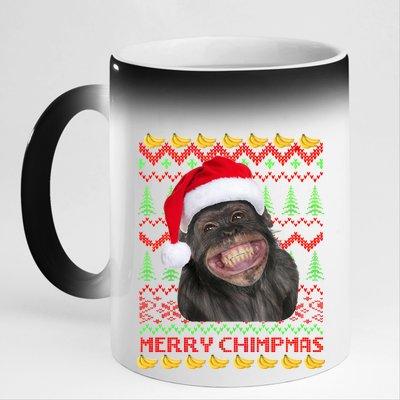 Merry Chimpmas Monkey Ugly Christmas Sweater 11oz Black Color Changing Mug