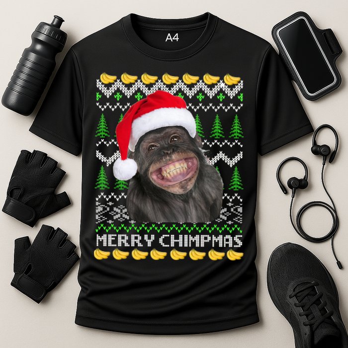 Merry Chimpmas Monkey Ugly Christmas Sweater Cooling Performance Crew T-Shirt