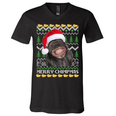 Merry Chimpmas Monkey Ugly Christmas Sweater V-Neck T-Shirt