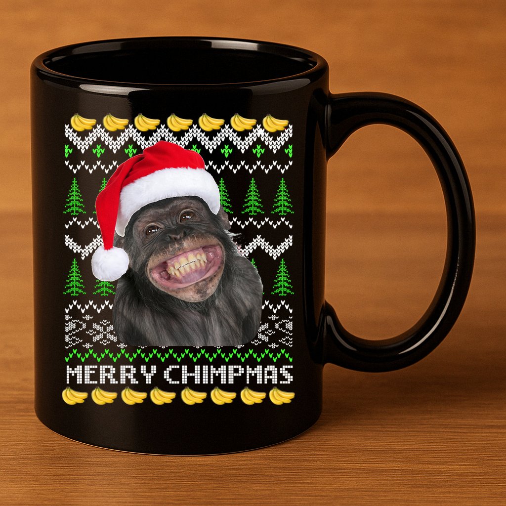 Merry Chimpmas Monkey Ugly Christmas Sweater 11oz C Handle Ceramic Mug