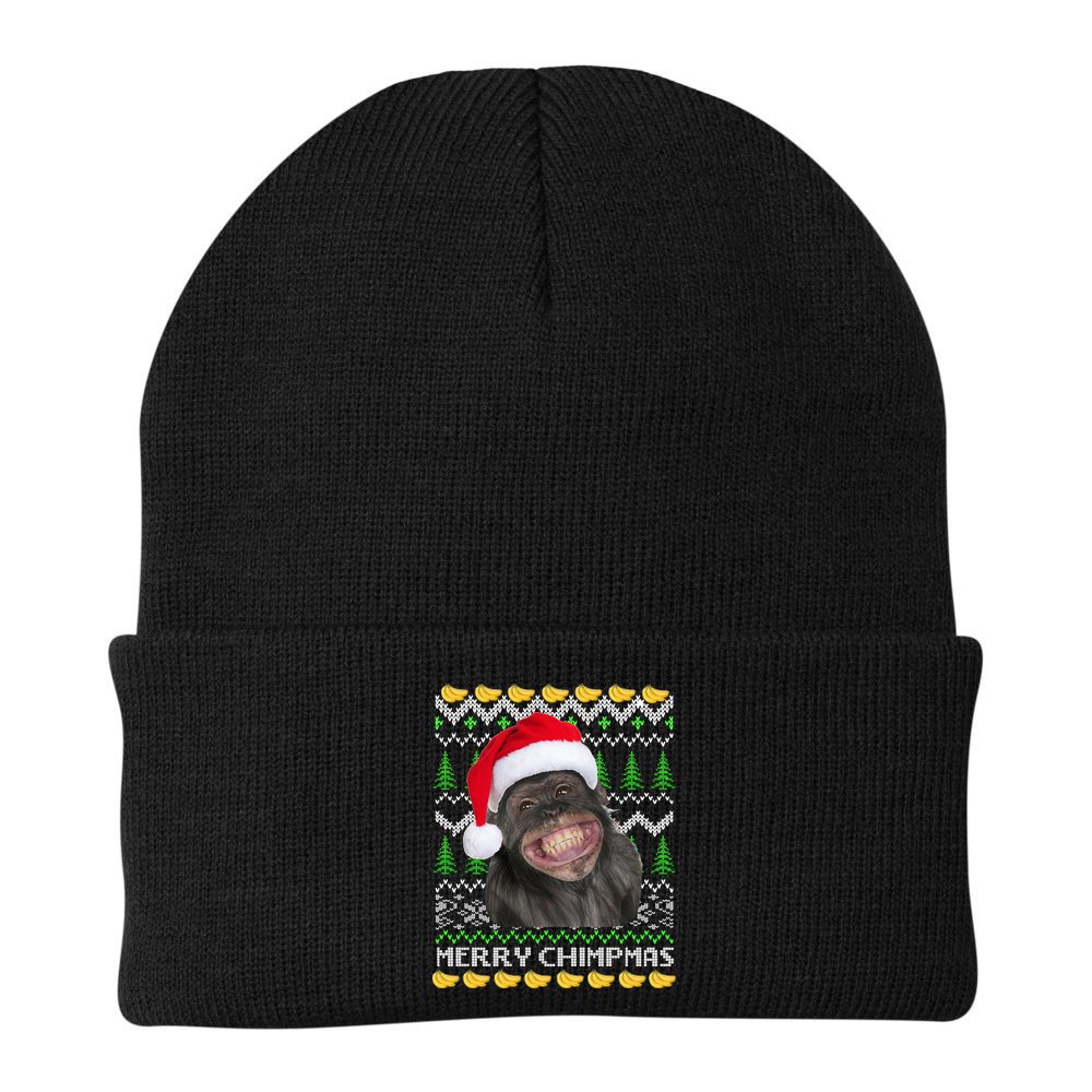 Merry Chimpmas Monkey Ugly Christmas Sweater Beanie