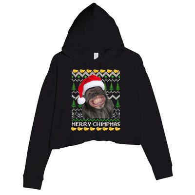 Merry Chimpmas Monkey Ugly Christmas Sweater Crop Fleece Hoodie