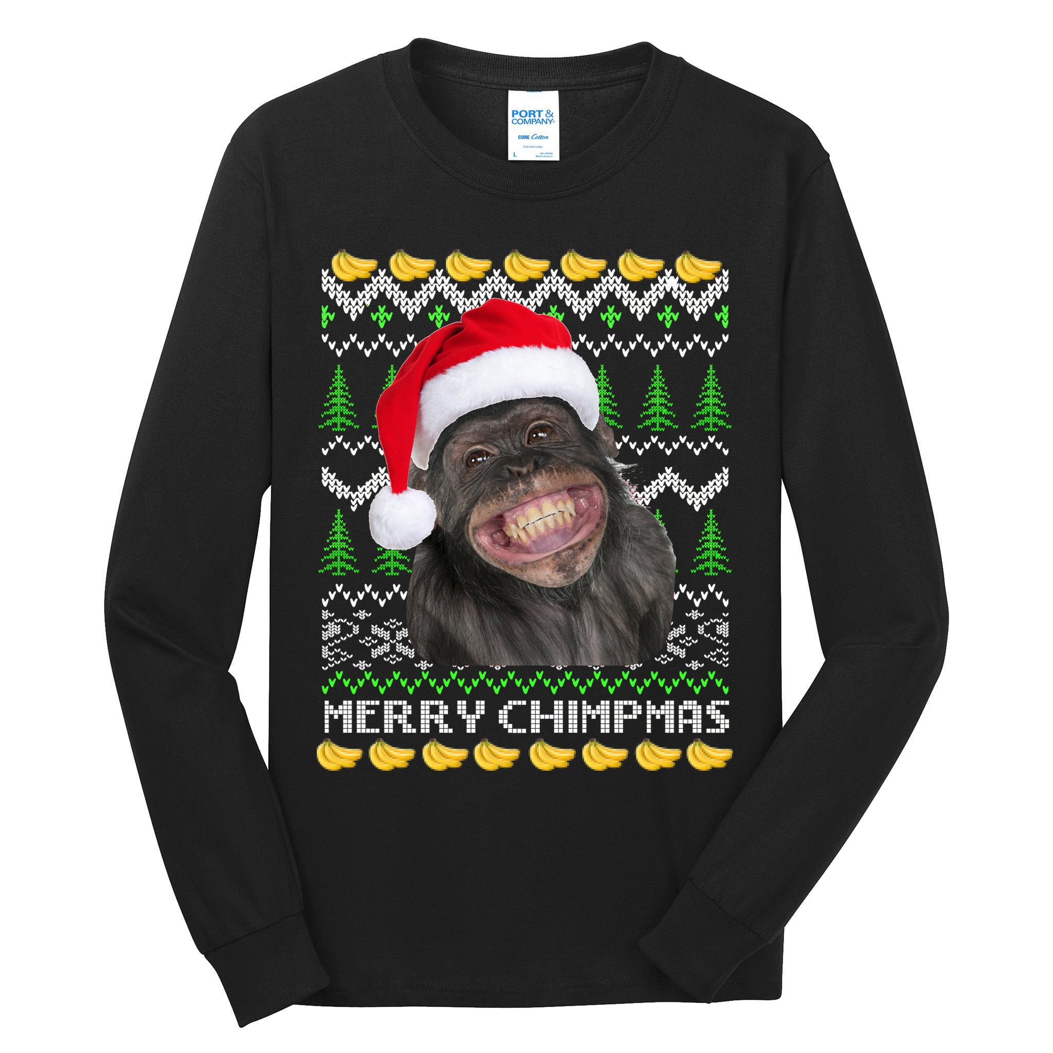 Merry Chimpmas Monkey Ugly Christmas Sweater Tall Long Sleeve T-Shirt