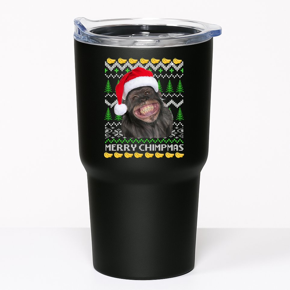 Merry Chimpmas Monkey Ugly Christmas Sweater Tumbler