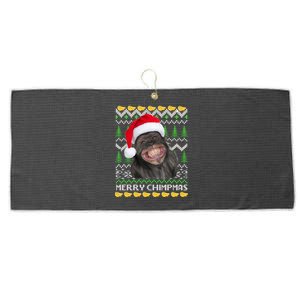 Merry Chimpmas Monkey Ugly Christmas Sweater Large Microfiber Waffle Golf Towel