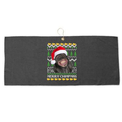 Merry Chimpmas Monkey Ugly Christmas Sweater Large Microfiber Waffle Golf Towel