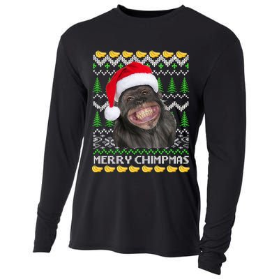 Merry Chimpmas Monkey Ugly Christmas Sweater Cooling Performance Long Sleeve Crew