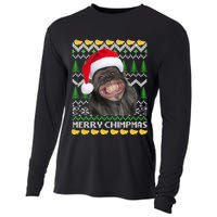 Merry Chimpmas Monkey Ugly Christmas Sweater Cooling Performance Long Sleeve Crew