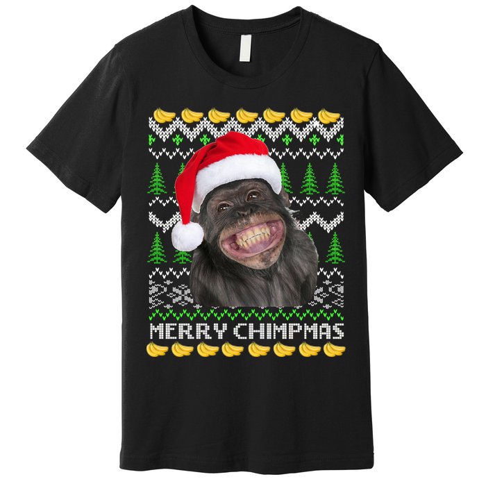 Merry Chimpmas Monkey Ugly Christmas Sweater Premium T-Shirt