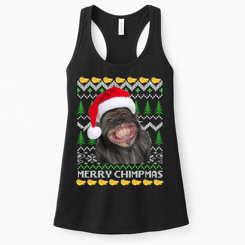 Merry Chimpmas Monkey Ugly Christmas Sweater Womens Tank Top