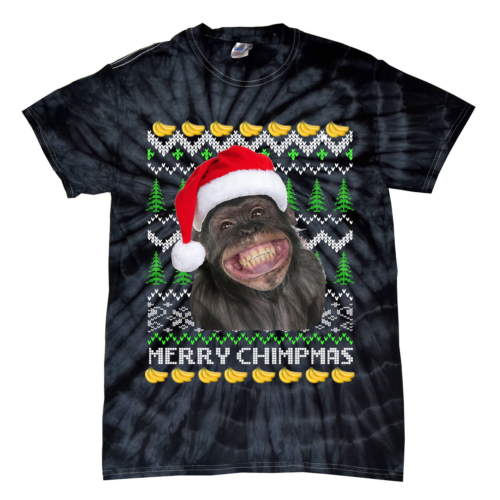 Merry Chimpmas Monkey Ugly Christmas Sweater Tie-Dye T-Shirt