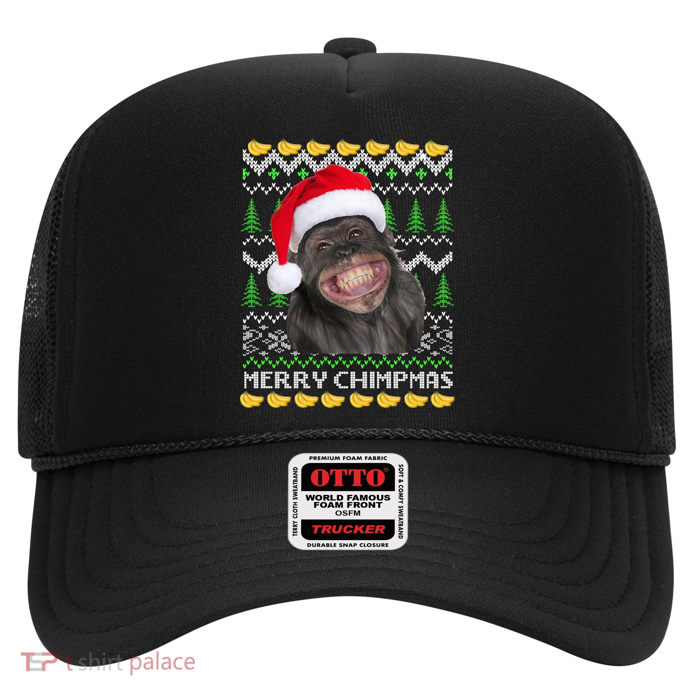 Merry Chimpmas Monkey Ugly Christmas Sweater Trucker Hat