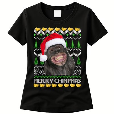 Merry Chimpmas Monkey Ugly Christmas Sweater Womens T-Shirt