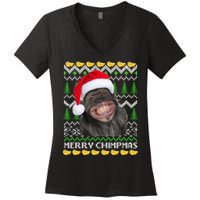 Merry Chimpmas Monkey Ugly Christmas Sweater Women's V-Neck T-Shirt