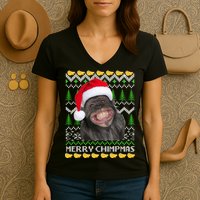 Merry Chimpmas Monkey Ugly Christmas Sweater Women's V-Neck T-Shirt