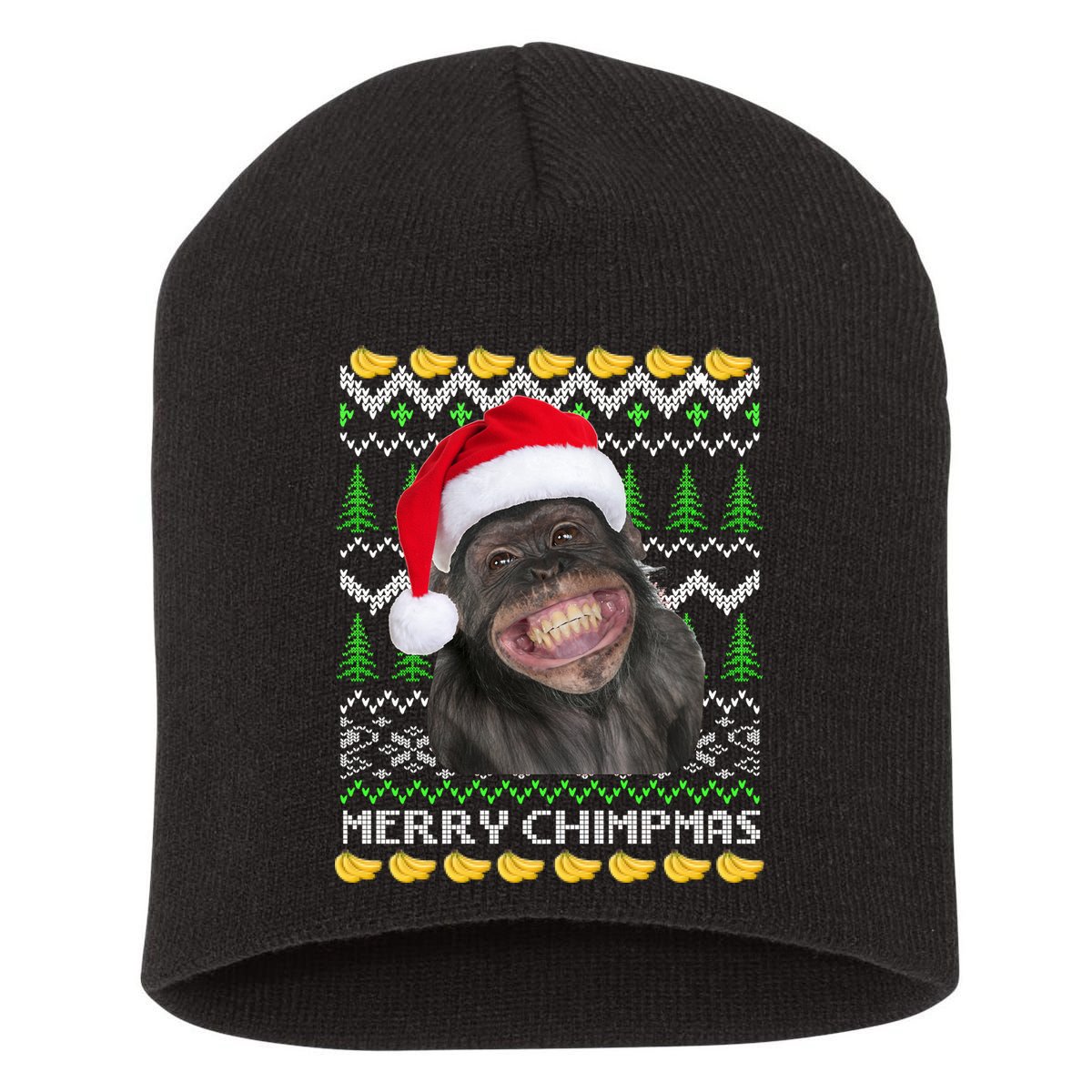 Merry Chimpmas Monkey Ugly Christmas Sweater Short Acrylic Beanie