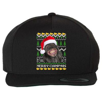 Merry Chimpmas Monkey Ugly Christmas Sweater Wool Snapback Cap