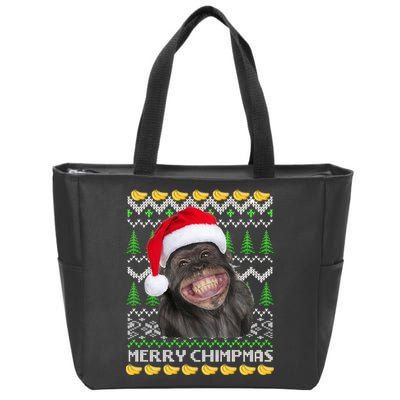 Merry Chimpmas Monkey Ugly Christmas Sweater Zip Tote Bag