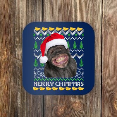 Merry Chimpmas Monkey Ugly Christmas Sweater Coaster