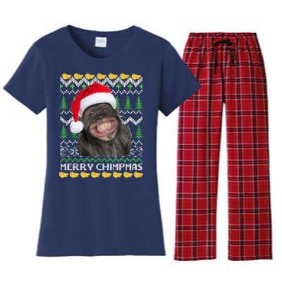 Merry Chimpmas Monkey Ugly Christmas Sweater Women's Flannel Pajama Set