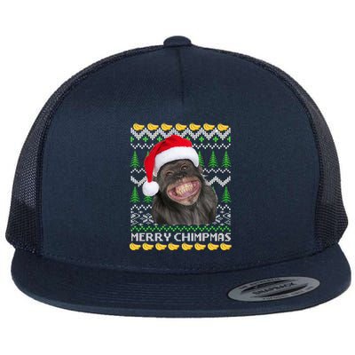 Merry Chimpmas Monkey Ugly Christmas Sweater Flat Bill Trucker Hat