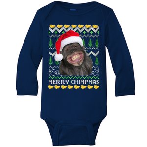 Merry Chimpmas Monkey Ugly Christmas Sweater Baby Long Sleeve Bodysuit