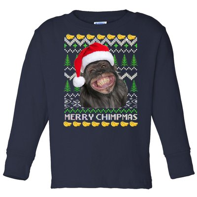 Merry Chimpmas Monkey Ugly Christmas Sweater Toddler Long Sleeve Shirt