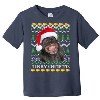 Merry Chimpmas Monkey Ugly Christmas Sweater Toddler T-Shirt