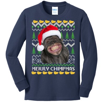 Merry Chimpmas Monkey Ugly Christmas Sweater Kids Long Sleeve Shirt