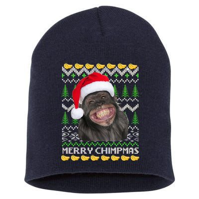 Merry Chimpmas Monkey Ugly Christmas Sweater Short Acrylic Beanie