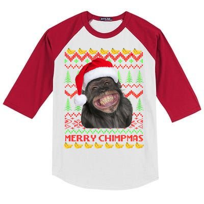 Merry Chimpmas Monkey Ugly Christmas Sweater Kids Colorblock Raglan Jersey