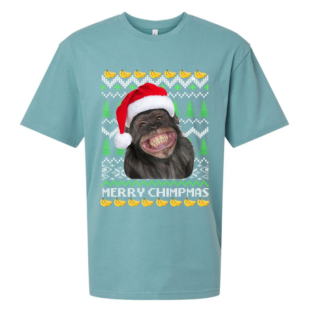 Merry Chimpmas Monkey Ugly Christmas Sweater Sueded Cloud Jersey T-Shirt
