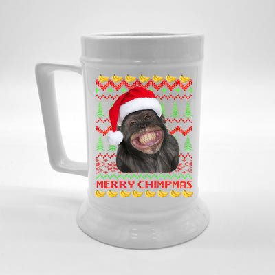 Merry Chimpmas Monkey Ugly Christmas Sweater Beer Stein