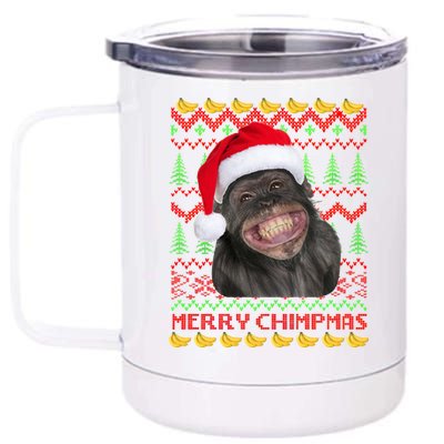 Merry Chimpmas Monkey Ugly Christmas Sweater 12 oz Stainless Steel Tumbler Cup