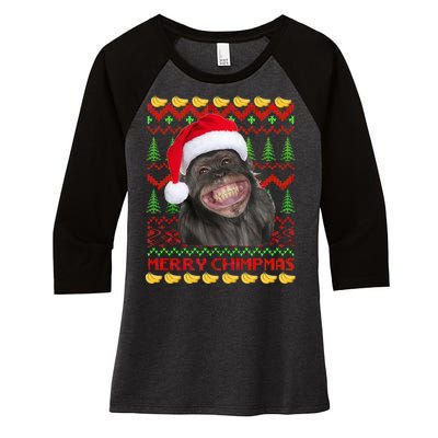 Merry Chimpmas Monkey Ugly Christmas Sweater Women's Tri-Blend 3/4-Sleeve Raglan Shirt