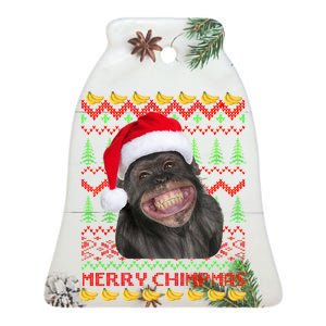 Merry Chimpmas Monkey Ugly Christmas Sweater Ceramic Bell Ornament