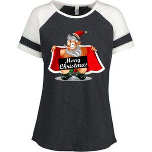 Merry Chrismas X-Mas Santa Bells Enza Ladies Jersey Colorblock Tee