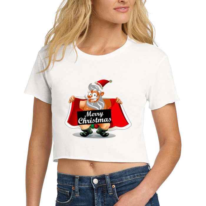 Merry Chrismas X-Mas Santa Bells Women's Crop Top Tee
