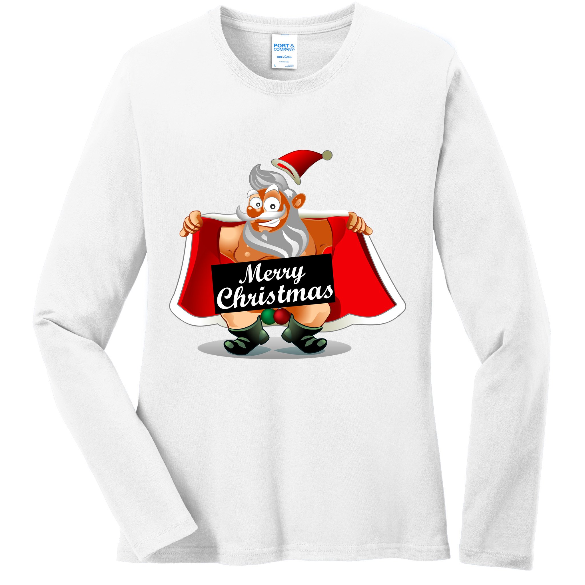Merry Chrismas X-Mas Santa Bells Ladies Long Sleeve Shirt
