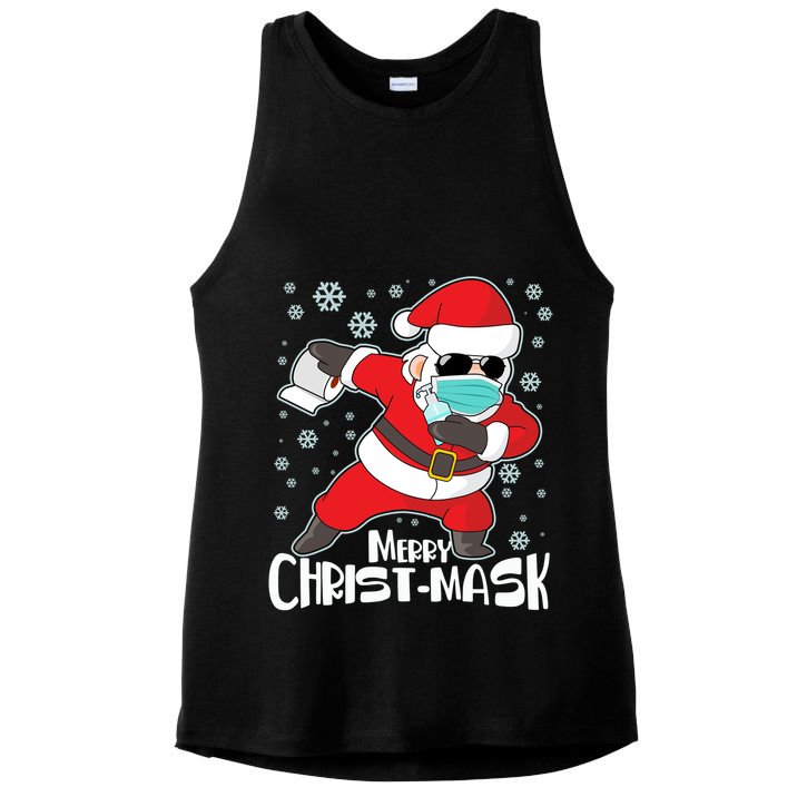 Merry Christ-Mask Dabbing Quarantine Santa Claus  Ladies PosiCharge Tri-Blend Wicking Tank