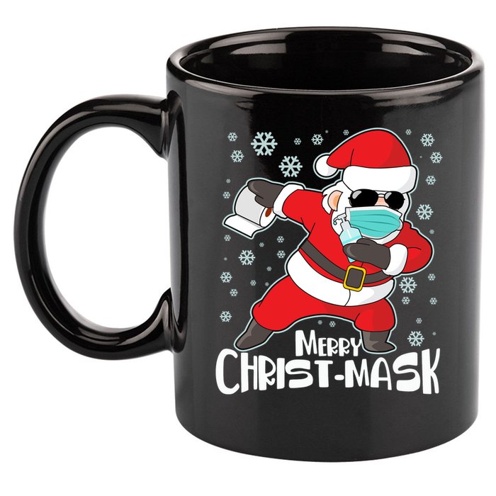 Merry Christ-Mask Dabbing Quarantine Santa Claus  11oz C Handle Ceramic Mug