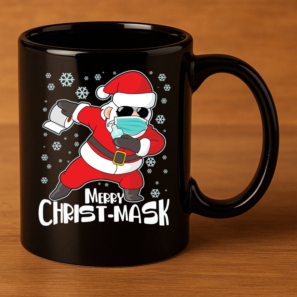Merry Christ-Mask Dabbing Quarantine Santa Claus  11oz C Handle Ceramic Mug