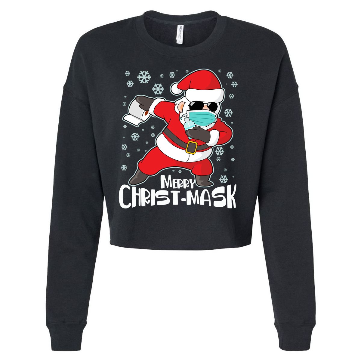 Merry Christ-Mask Dabbing Quarantine Santa Claus  Cropped Pullover Crew