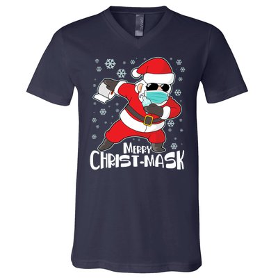 Merry Christ-Mask Dabbing Quarantine Santa Claus  V-Neck T-Shirt