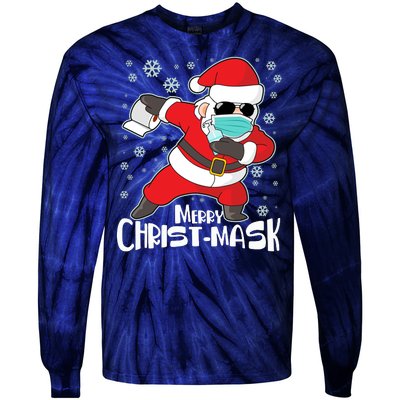 Merry Christ-Mask Dabbing Quarantine Santa Claus  Tie-Dye Long Sleeve Shirt