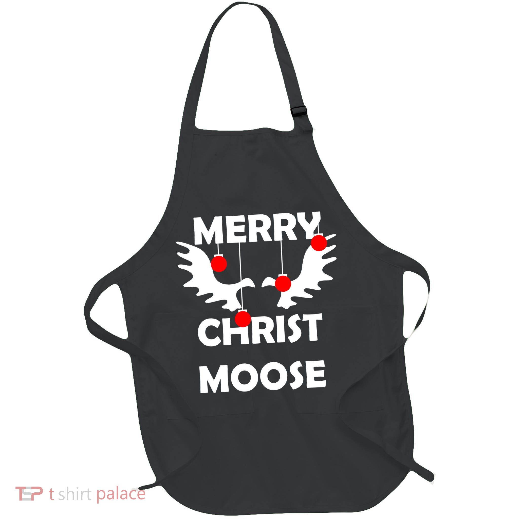 Merry Christ-Moose Full-Length Apron With Pockets