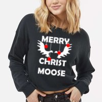 Merry Christ-Moose Cropped Pullover Crew