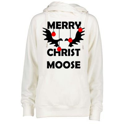 Merry Christ-Moose Womens Funnel Neck Pullover Hood