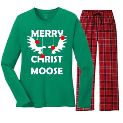 Merry Christ-Moose Women's Long Sleeve Flannel Pajama Set 